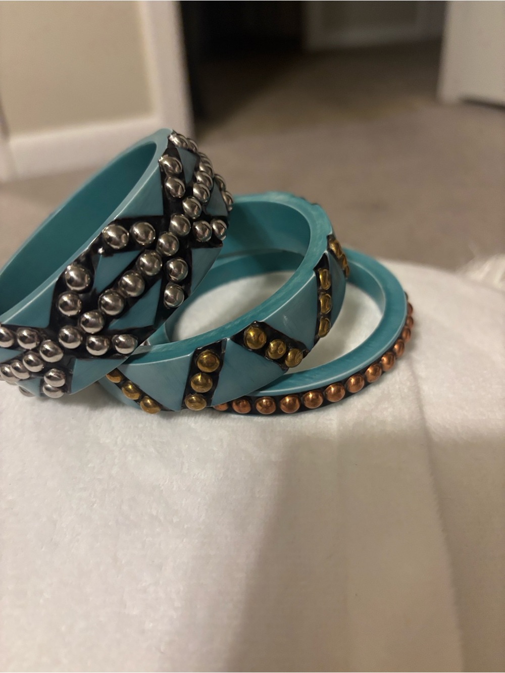 Turquoise Stacked Accent Bangle Set - Women Jewelry